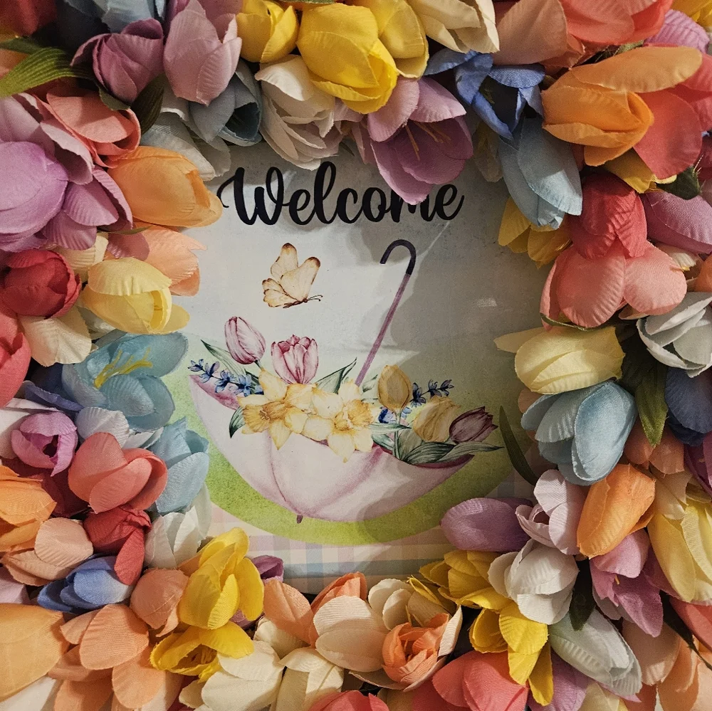 Hand Crafted Multicolor Tulip Welcome Wreath